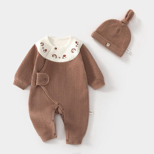 新生儿婴儿蝴蝶衣舒绒连体衣宝宝春秋送帽子爬服初生和尚服哈衣 商品图2