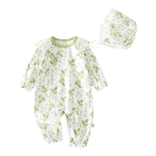 婴儿连体衣女宝宝新生儿无骨春秋纯棉哈衣送帽子婴幼儿童装爬服 商品图4