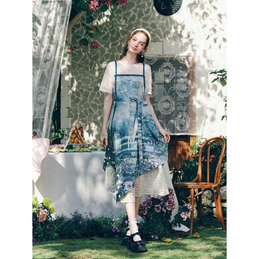 两三事梵高文艺 夏池香荷 2026春季新款针织拼接印花假两件连衣裙 商品图2