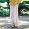 绽放105朵/色织亚麻条纹全腰松紧直筒裤经典百搭休闲裤女新款长裤 商品缩略图0