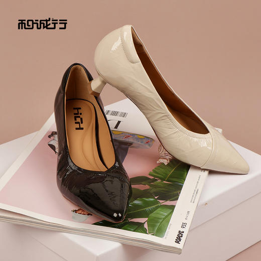 和诚行2026春季新款软底不累脚气质通勤牛皮尖头中跟浅口单鞋0210319 商品图0