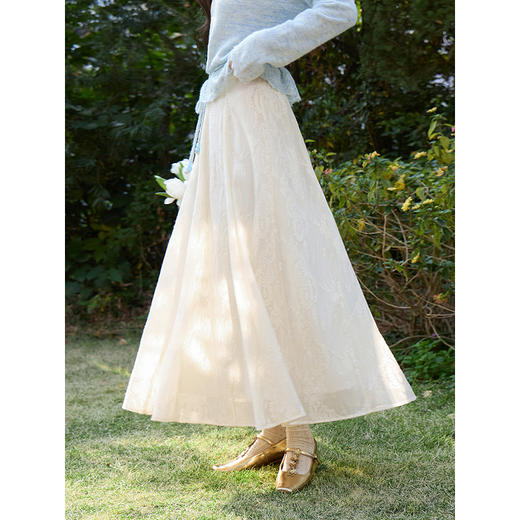 鹿向南「浮雕线条」法式杏色半身裙女春新款高级气质网纱A字裙子 商品图2