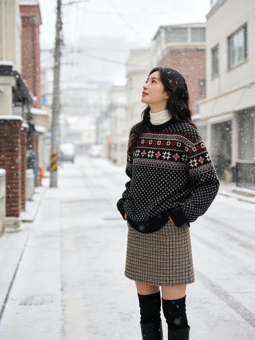 F022746黑底菱格交织红白提花限定秀款羊毛拼色毛衣针织衫 商品图10