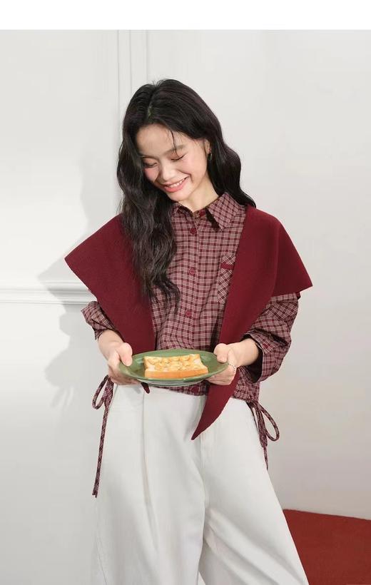 F022725春季新款红色格子外套长袖衬衫穿搭小个子上衣 商品图2