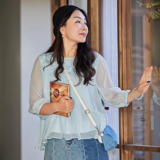 【林栖设计小店】手工钉花|优雅多色刺绣蕾丝镂空百褶2026夏新款真丝衫1962138 商品图1
