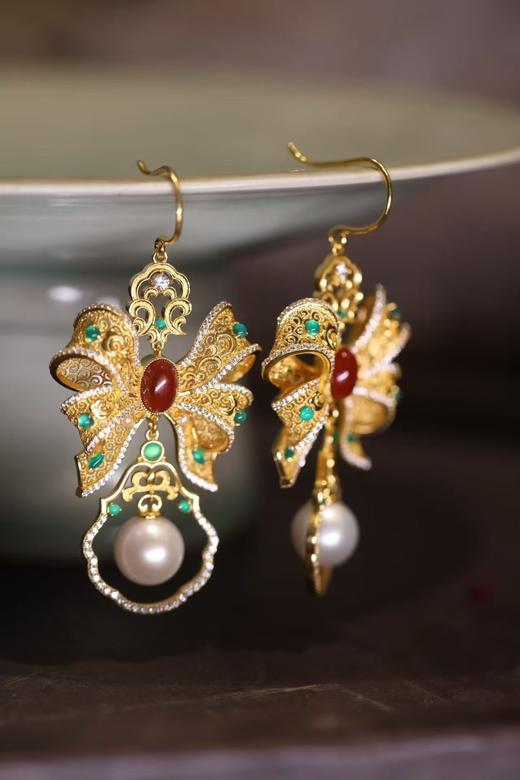 庭中蝶韵 花丝蝴蝶结耳环 JD 商品图2