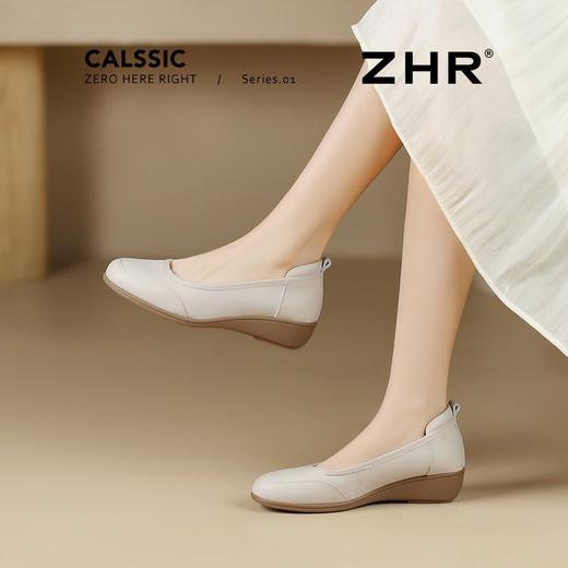 ZHR则则头层牛皮浅口单鞋软底一脚蹬妈妈单鞋真皮黑色小皮鞋通勤 商品图8