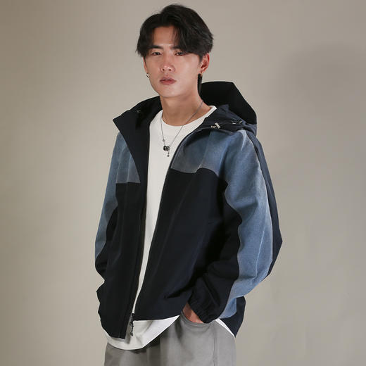 DRONKOO 2026 连帽前后拼接牛仔微阔中厚夹克 商品图1