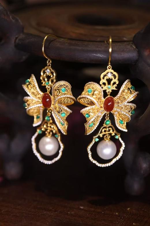 庭中蝶韵 花丝蝴蝶结耳环 JD 商品图3