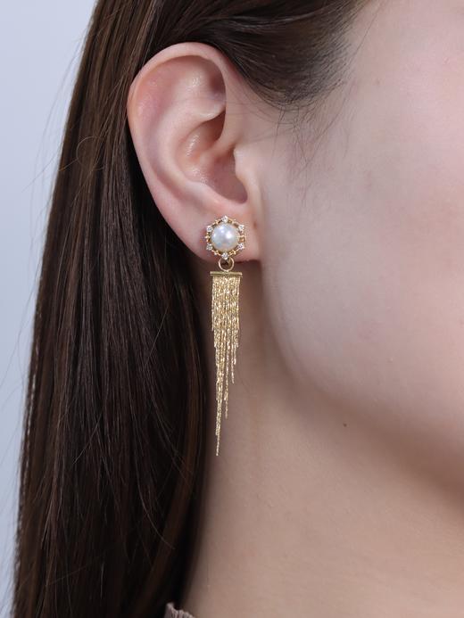 【挚友限定】太阳花-18K金Akoya珍珠流苏耳夹 商品图3