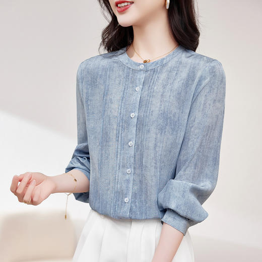 KQ-春装2026年新款时尚减龄桑蚕丝显瘦休闲女士衬衣圆领百搭气质衬衫 商品图3