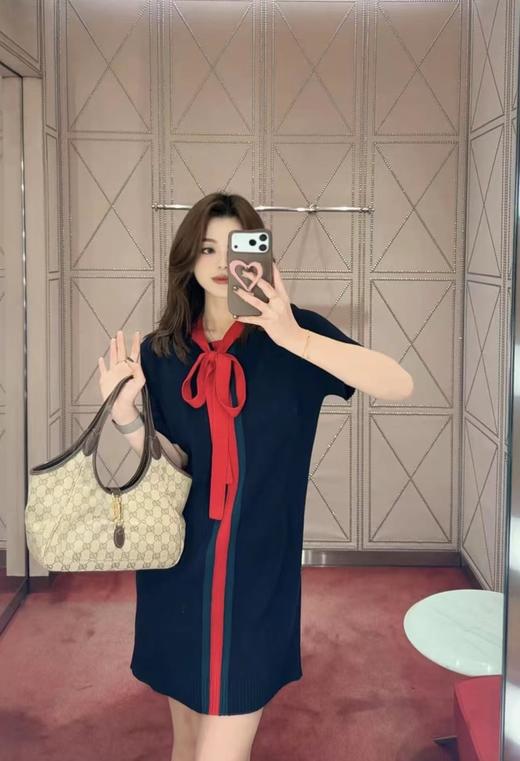 F022758春夏新款撞色蝴蝶结系带polo连衣裙 商品图5