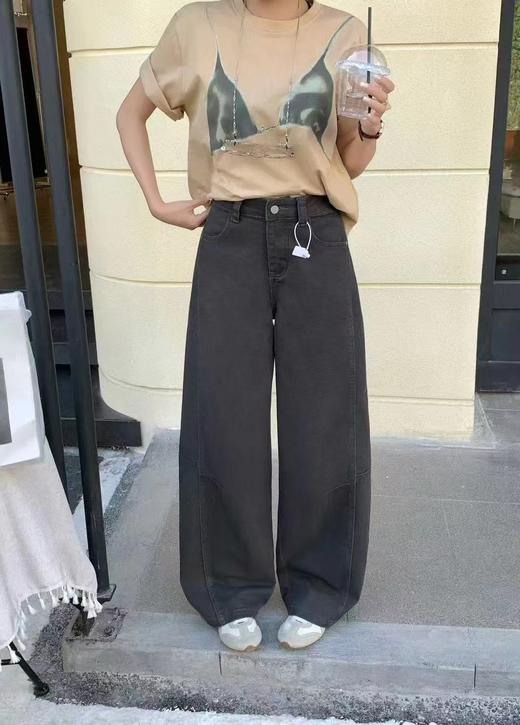 F022722日系工装牛仔裤女春季显瘦宽松阔腿裤微弯刀休闲裤 商品图1