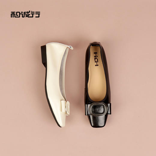 和诚行2026春季新款真皮软底方头舒适不累脚牛皮平跟单鞋0210318 商品图4