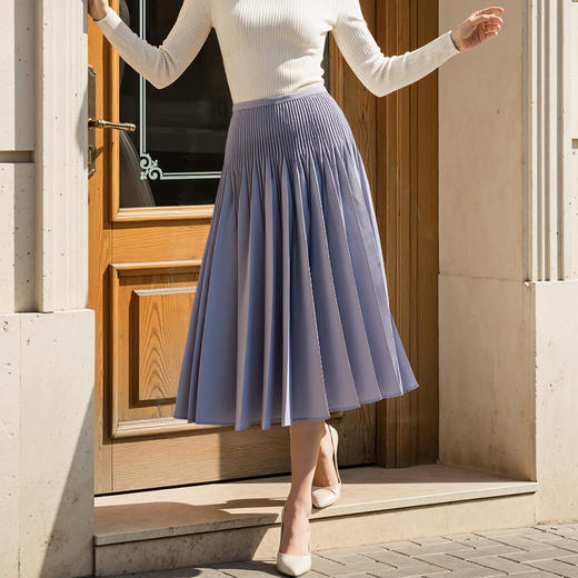 「自」全新升级【铂金会员183/天猫239/差价56】(12953)洛诗琳气质褶皱半身裙2026春夏新款大摆显瘦中长百褶裙女 商品图2