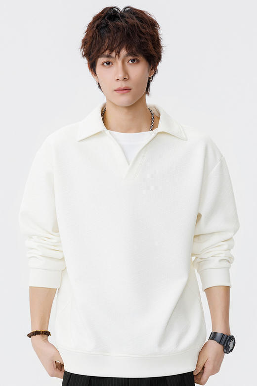 【DSL】大依优型大码男装翻领卫衣简约休闲百搭纯色长袖打底衫加肥上衣 商品图5