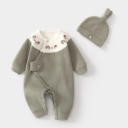 新生儿婴儿蝴蝶衣舒绒连体衣宝宝春秋送帽子爬服初生和尚服哈衣 商品图1