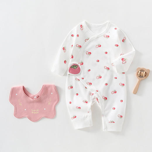 婴儿连体衣宝宝新生儿无骨春秋纯棉哈衣男女宝宝婴幼儿送围嘴爬服 商品图2