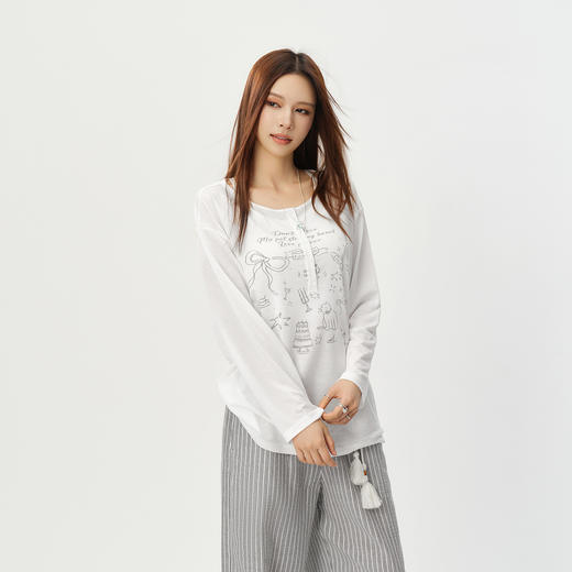 森马长袖T恤女夏中长款oversize印花2026新款慵懒甜美少女感罩衫 商品图2