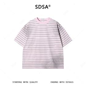 9777SDSA男装2026新款休闲圆领T恤印花撞色短袖春夏百搭条纹清新风