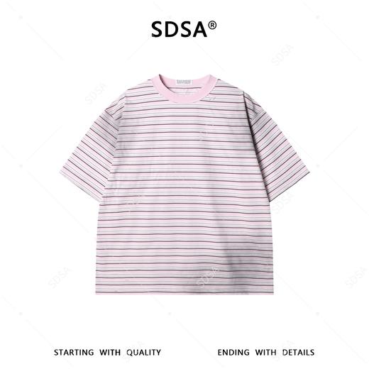 9777SDSA男装2026新款休闲圆领T恤印花撞色短袖春夏百搭条纹清新风 商品图0
