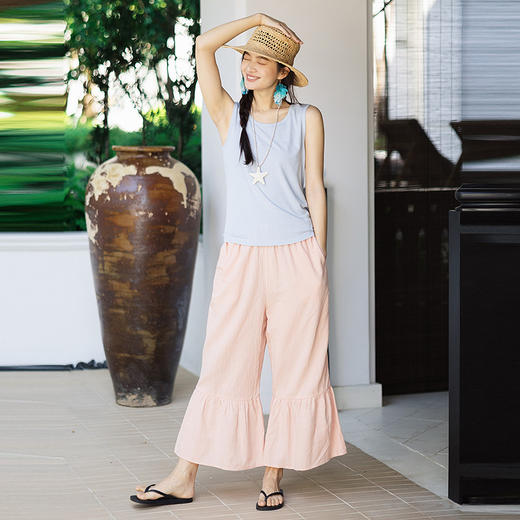 绽放152朵/马蹄裤·亚麻棉全腰松紧脚口花边打底裤女新款休闲裤 商品图2