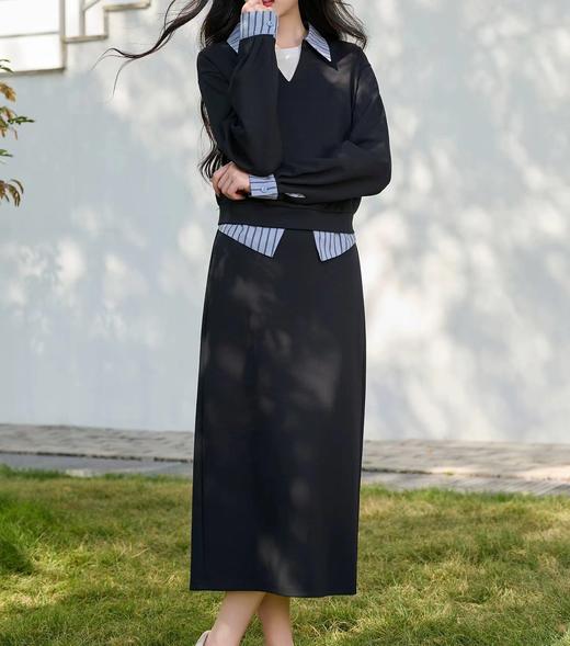 F022724套头翻领上衣直筒高腰半身裙两件套卫衣套装 商品图3