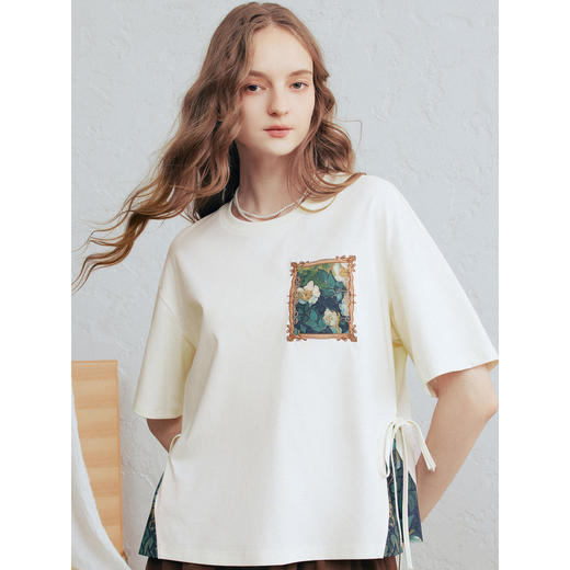 两三事梵高文艺青空回响2026春季新款文艺风贴布绣短袖t恤女宽松 商品图2