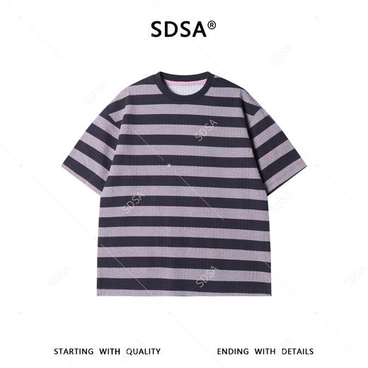 26T62SDSA男装2026新款美式复古条纹t恤重磅宽松肌理撞色设计感短袖 商品图1