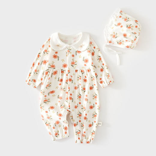 婴儿连体衣女宝宝新生儿无骨春秋纯棉哈衣送帽子婴幼儿童装爬服 商品图1