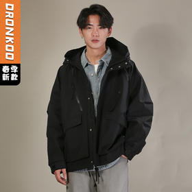 DRONKOO 2026 连帽一侧拉链一侧袋盖工装户外风微阔中厚夹克