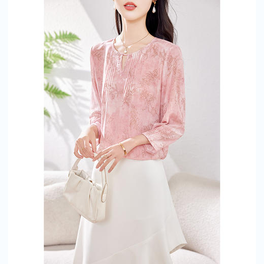 KQ-2026新九分袖T恤印花上衣春夏新款洋气小衫中老年气质衬衣桑蚕丝 商品图2