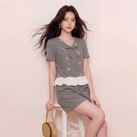 奢姿大码女装2026夏季胖妹妹时尚撞色提花两件套气质减龄通勤套装9962994558