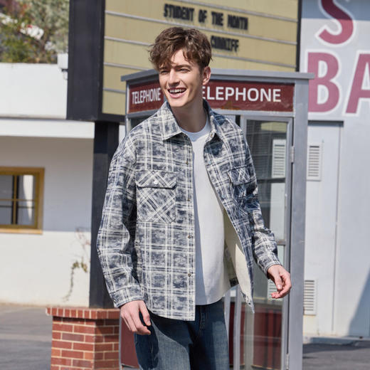 半身缘男装 春季定制晕染格纹休闲百搭衬衫261212U01010228 商品图2