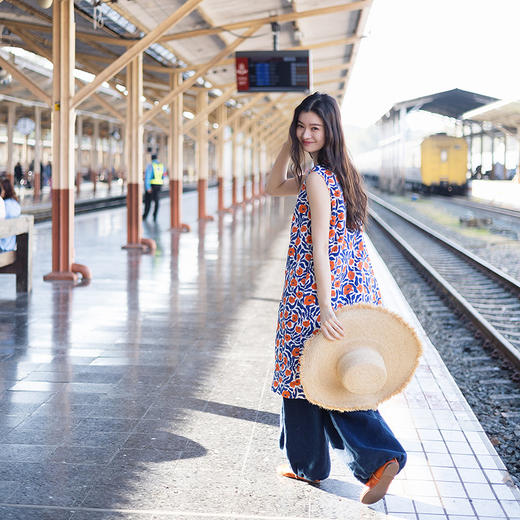 绽放104朵/亚麻底布数码印花圆领无袖中长款连衣裙女叠穿百搭长裙 商品图2