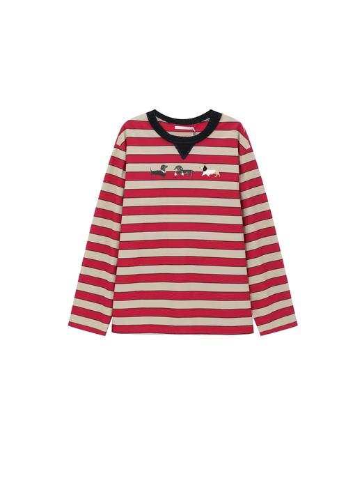 F022720设计师款复古萌趣红条纹上衣长袖T恤 商品图1