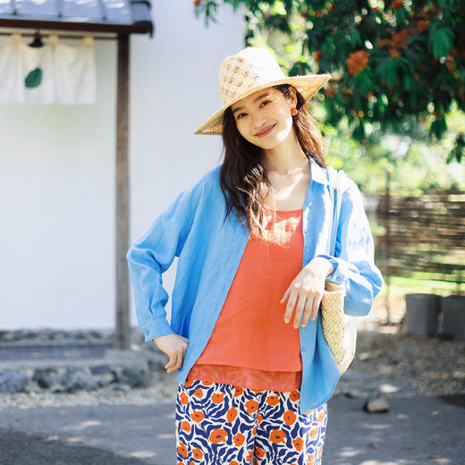 特绽放女装118朵/大女主·砂洗汉麻翻领系扣落肩长袖衬衫女春新款 商品图1