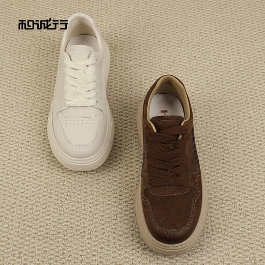 和诚行2026春季新款真皮百搭低帮系带厚底增高男式休闲鞋1420073 商品图2
