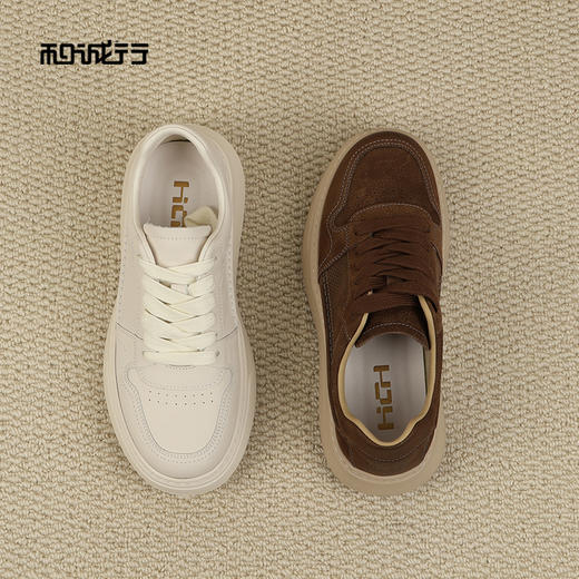 和诚行2026春季新款真皮百搭低帮系带厚底增高男式休闲鞋1420073 商品图3