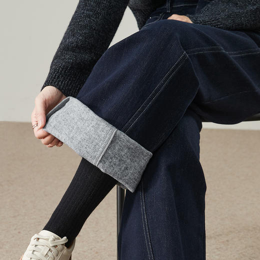 【初春！显瘦-牛仔阔腿裤】逸阳早春侧缝前移拉毛厚牛仔裤8838V 商品图5