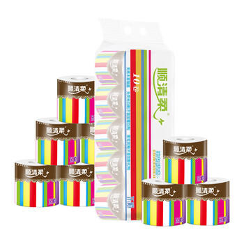 顺清柔有芯卷纸彩虹系列5层200g*10卷 冲厕易溶解卫生纸厕纸（2kg/提） /家庭清洁/纸品 /清洁纸品 /卷纸 商品图0