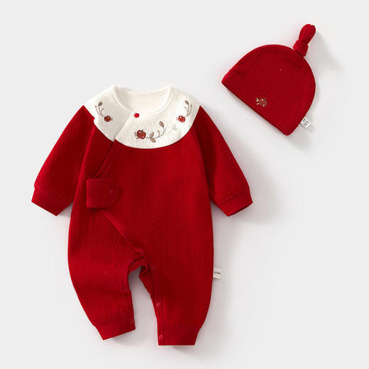 新生儿婴儿蝴蝶衣舒绒连体衣宝宝春秋送帽子爬服初生和尚服哈衣 商品图3