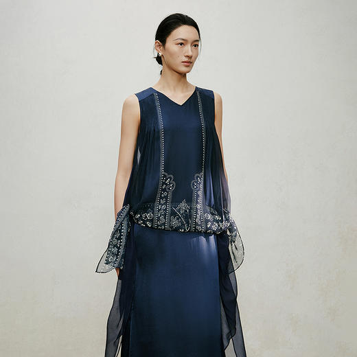 【林栖设计小店】花间栩蝶|桑蚕丝拼飞片2026夏新款无袖马面连衣裙1962035 商品图1