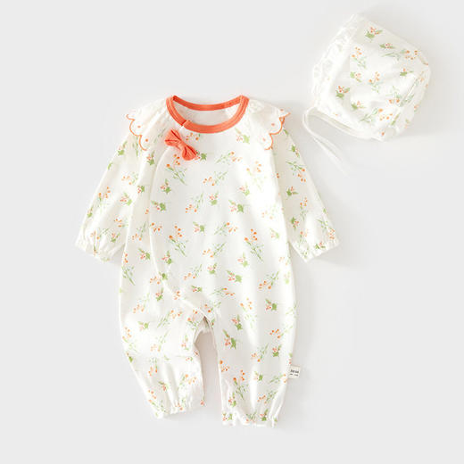 婴儿连体衣女宝宝新生儿无骨春秋纯棉哈衣送帽子婴幼儿童装爬服 商品图2