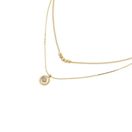 三彩2026新款轻奢风双层叠戴钻饰圆盘吊坠项链小众设计层次感女 商品图3