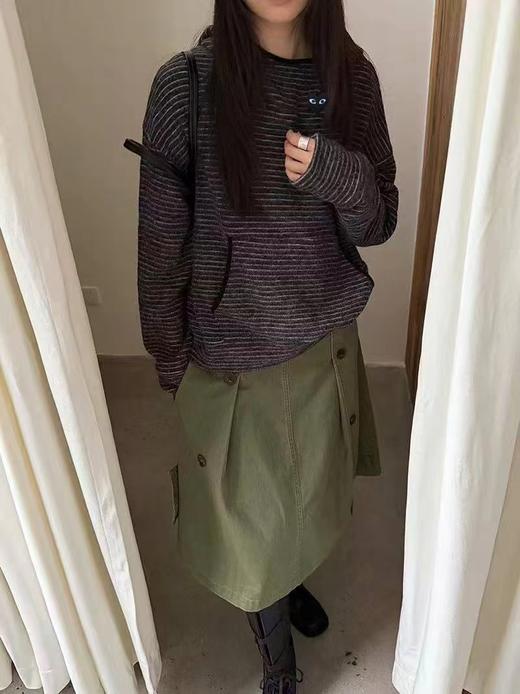 F022713黑灰细条纹宽松连帽兔绒针织衫卫衣 商品图1