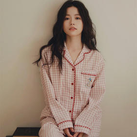 全棉双层纱~26新款趣味格纹卡通睡衣女士 精致勾边可爱小狗刺绣家居服套装春夏