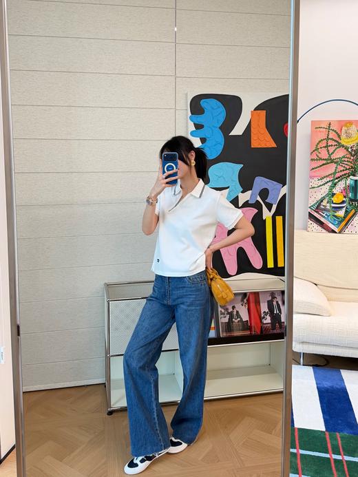 缪缪 新款来袭 斜拉链长袖POLO衫 蓝色/白色(MM) 商品图6