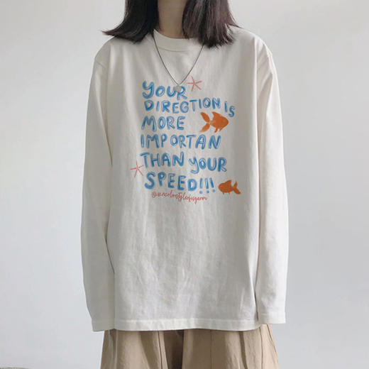 【YW】无忧购韩系Ins风女款可爱百搭卡通字母印花长袖t恤（截单后7天发货) 商品图5