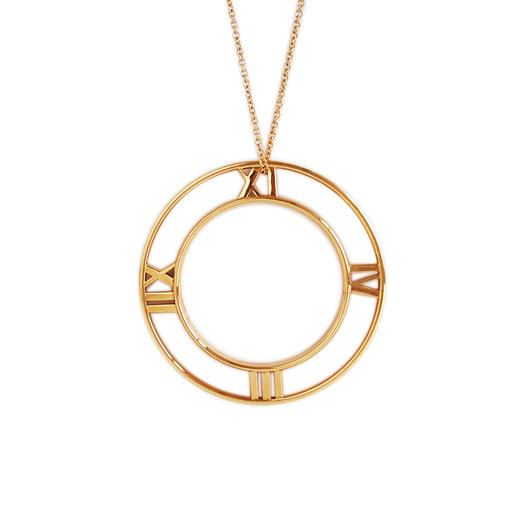 【95新】Tiffany & Co.蒂芙尼玫瑰金Atlas罗马数字镂空大圆盘长项链链长约61cm、吊坠直径约4.9cm中性款140226TJ02 商品图0